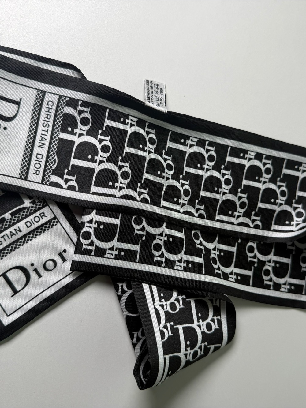 Dior Black & White Logo Silk twilly
